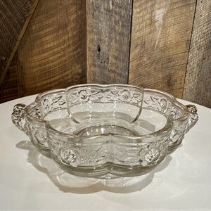 Vintage Jennette Glass Aztec Rose Candy Dish Gold Trim Double Handles 6.25”